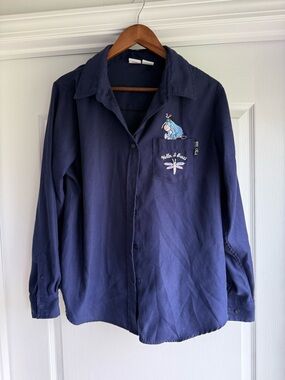 Disney Eeyore Navy Button-Front Shirt with Embroidered Pocket